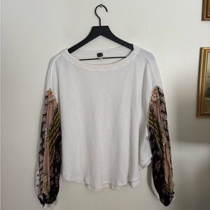 We The Free Blosson Thermal White Blouse Multicolor Sleeve Boho Chic Women Small